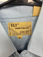New Men’s ELY Wildlife Blue Horse Embroidered Long Sleeve Pearl Snap Small M-33