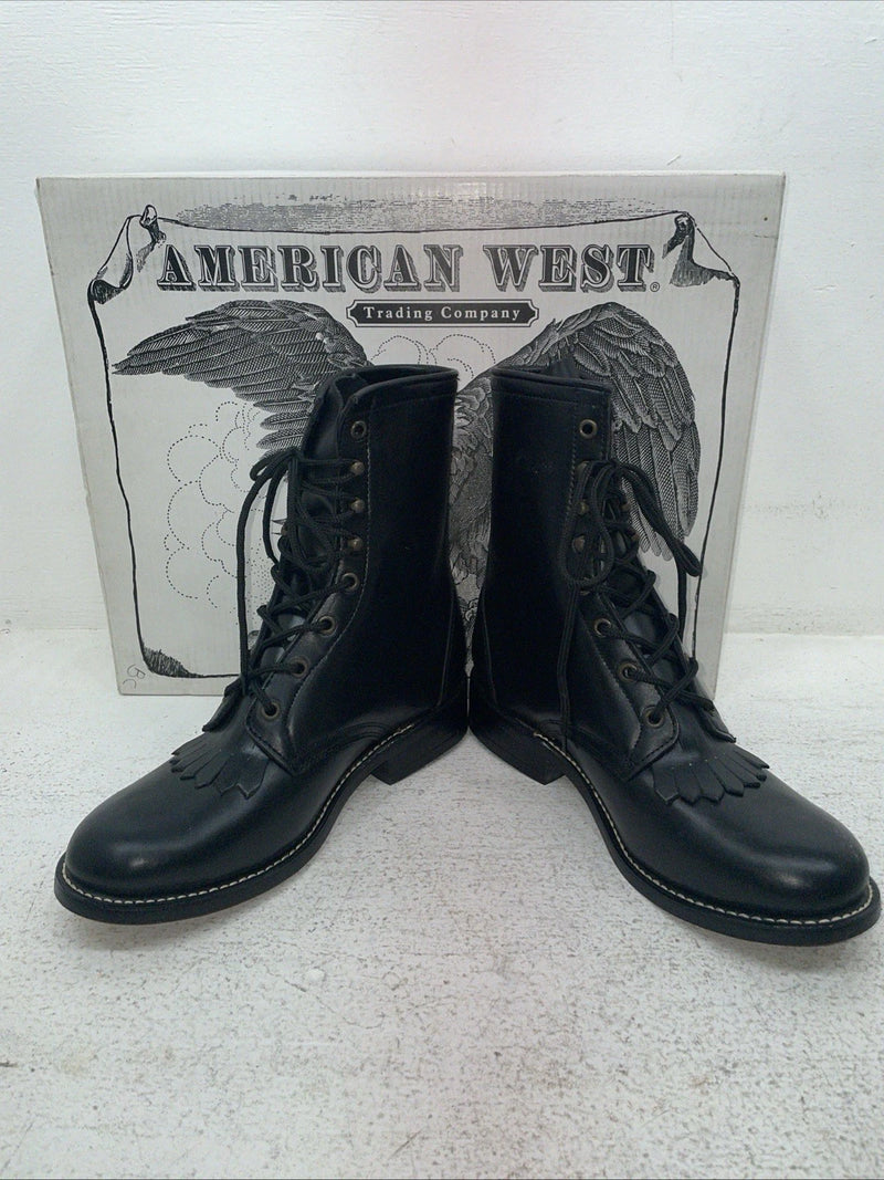 New Men’s Black Lace Up American West Cowboy Boots. 5991 8 D. 2-27