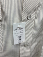 New Men’s White Horse Beige Stripe Long Sleeve Pearl Snap 4XL F-50