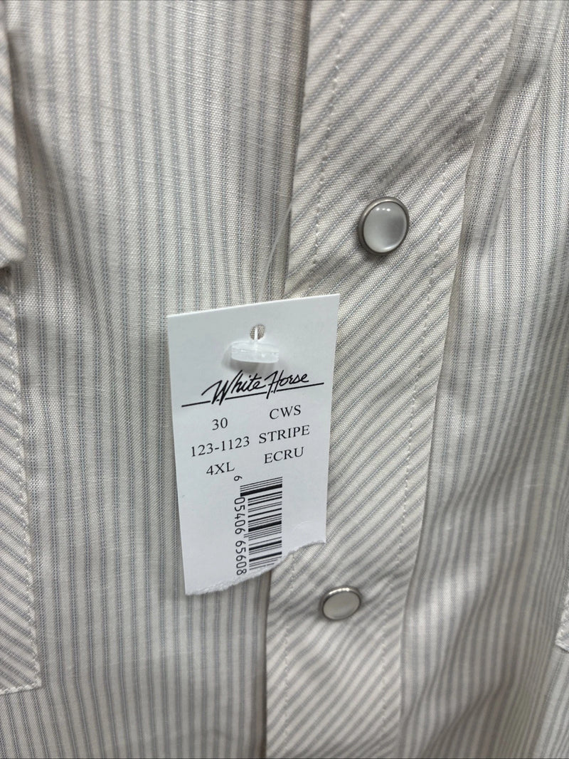 New Men’s White Horse Beige Stripe Long Sleeve Pearl Snap 4XL F-50