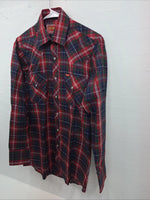 New Men’s ELY Plains Red Plaid Long Sleeve Pearl Snap 14.5 X 33 Small AA-92