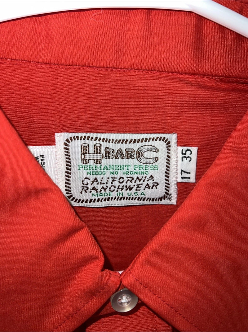 New Men’s Red HbarC Ranchwear Long Sleeve Pearl Snap Shirt. 17x35 XL S-8