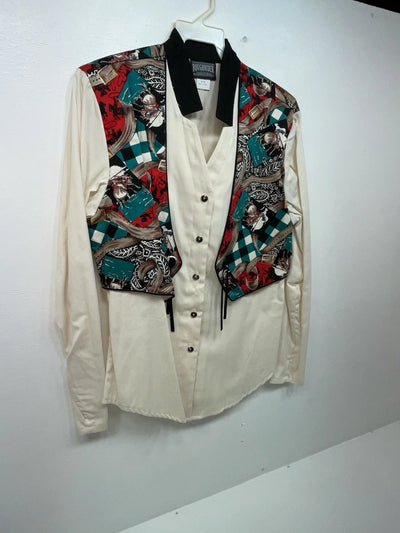 New Women’s Cream Horse Circle Y Long Sleeve Button Up Shirt M #60531 3B-41