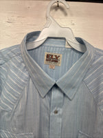 New Men’s ELY Cattleman Blue White Stripe Long Sleeve Pearl Snap 18.5 2XL O-27