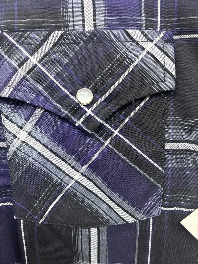 New Kids ELY Cattleman Purple Plaid Long Sleeve Pearl Snap Large DD-33
