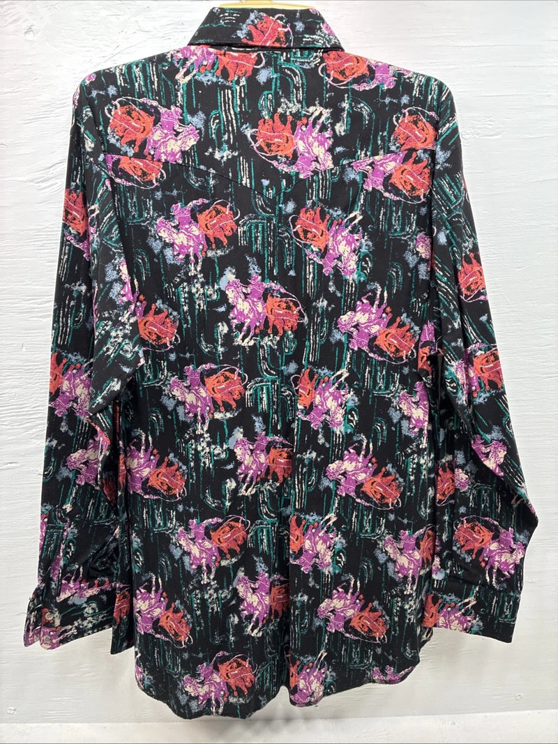 New Men’s Wrangler Black Multiple Western Design Long Sleeve Button Up XL J-28
