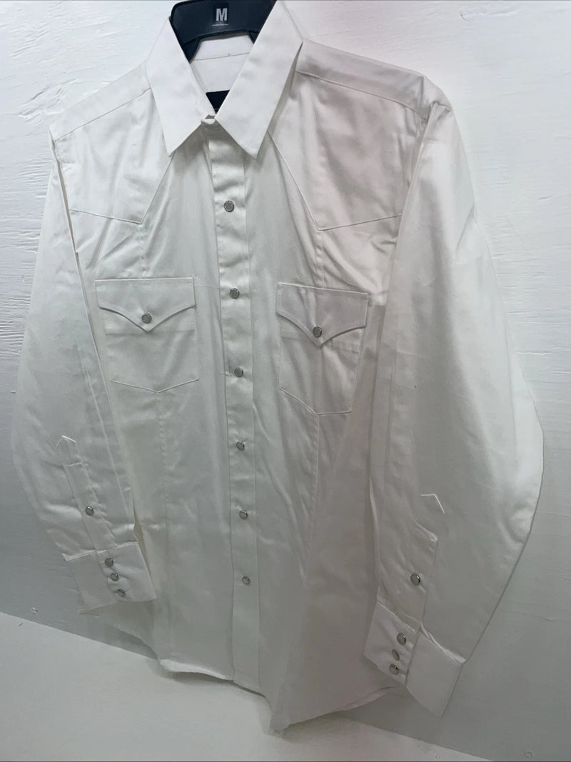 New Men’s Western Express White Long Sleeve Pearl Snap Medium B-88 