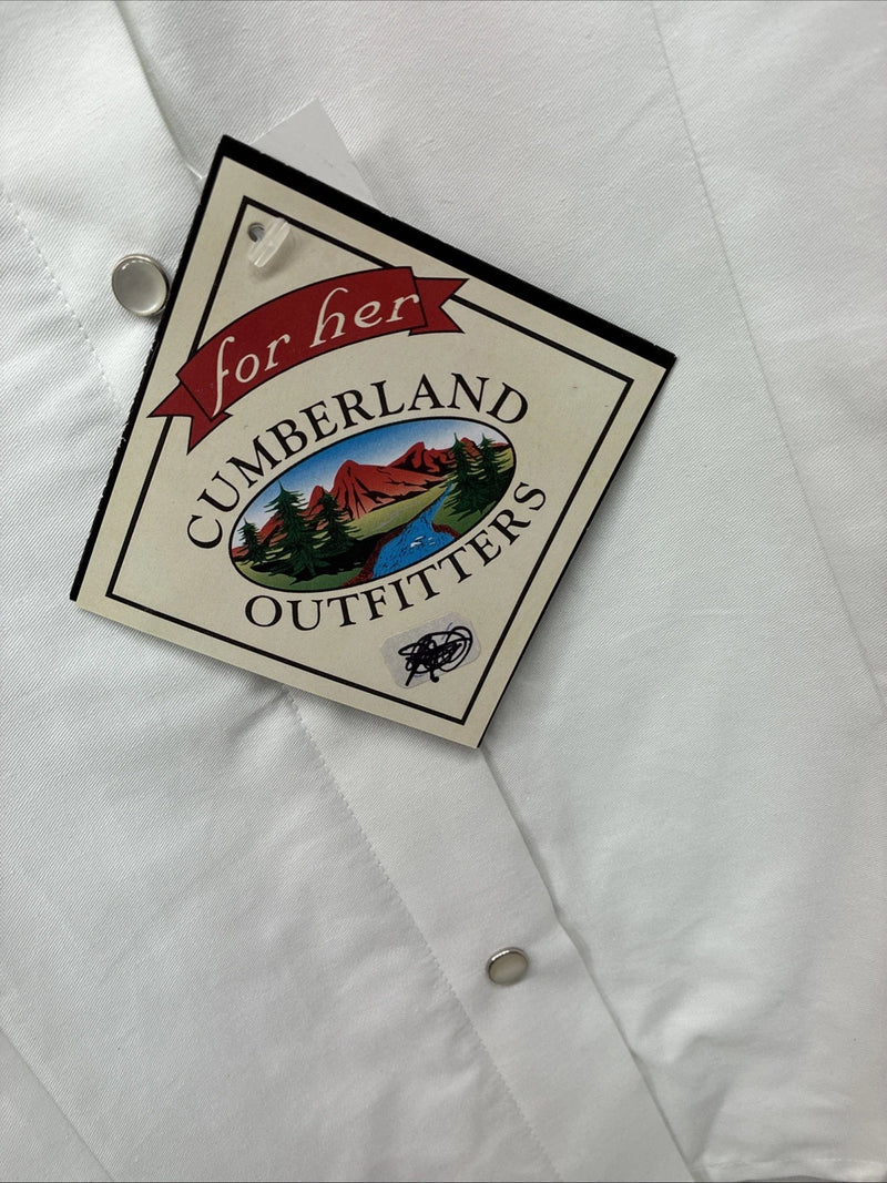 New Women’s Cumberland White Flag Design Short Sleeve Pearl Snap Medium LL-84