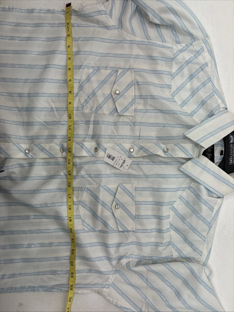 New Women’s White Horse Blue Stripe Long Sleeve Pearl Snap XL II-4