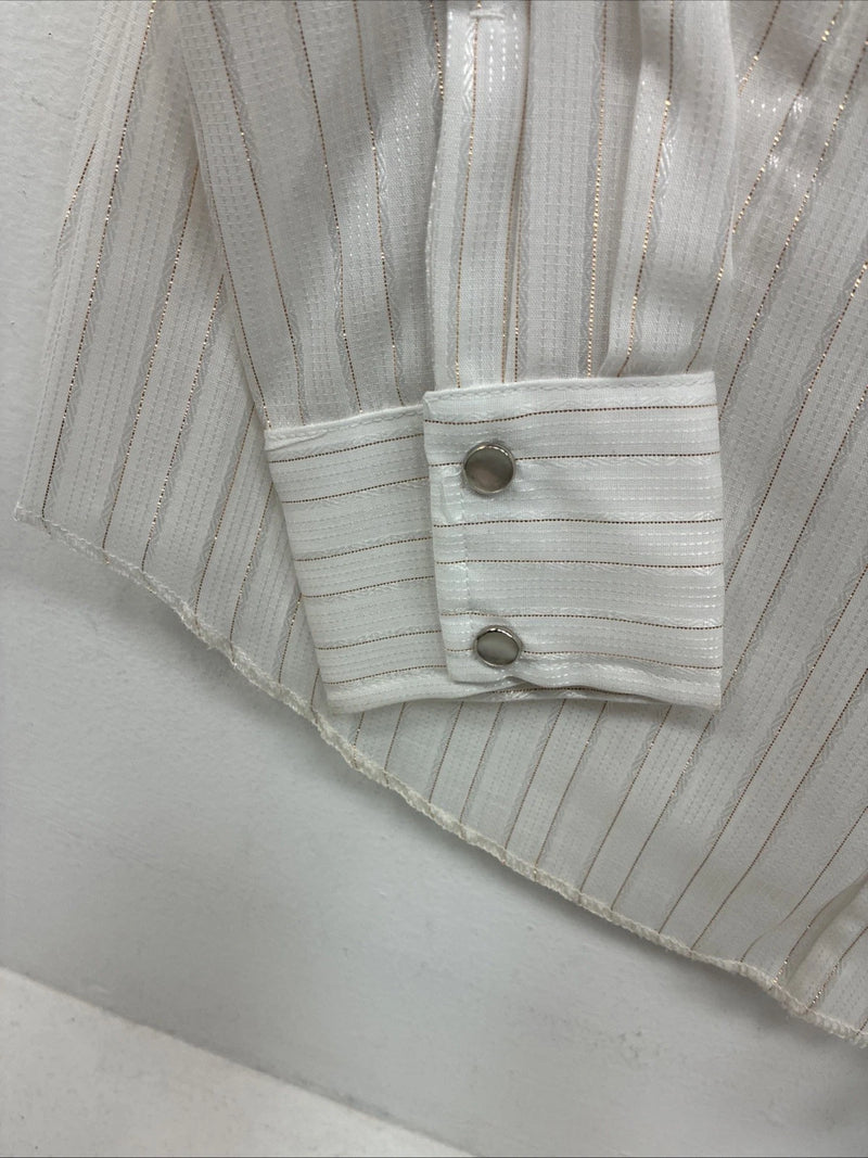 New Women’s H Bar C White Gold Stripe Long Sleeve Pearl Snap Size 40 KK-72