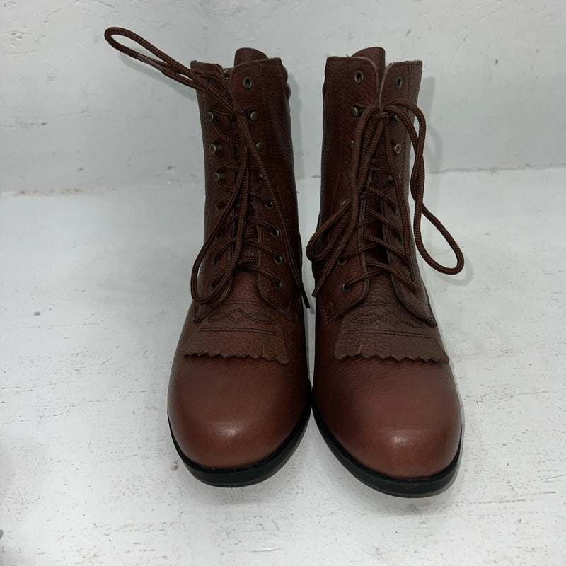 New Women’s Brown Lace Up Acme Cowboy Boots. 4479 6 M. 20-87