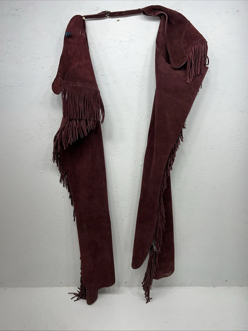 New Burgundy Congress Leather Show Chaps Adjustable Waist 31” N-23