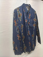 New Men’s GunSmoke Blue Western Design Long Sleeve Button Up Large AA-42