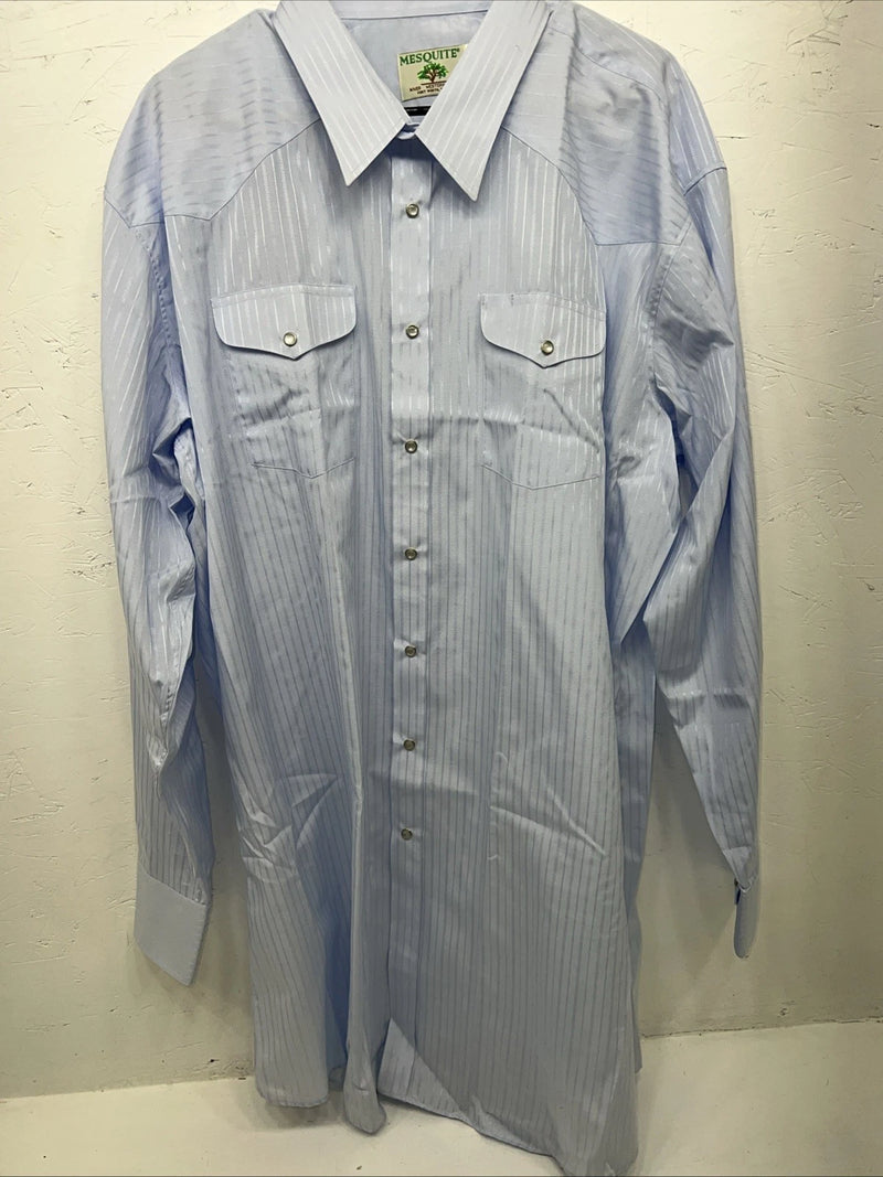New Men’s Blue Stripped Mesquite Pearl Snap Long Sleeve Shirt. 19x37 3XL G-79
