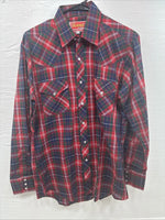 New Men’s ELY Plains Red Plaid Long Sleeve Pearl Snap 15.5 Medium T-80 