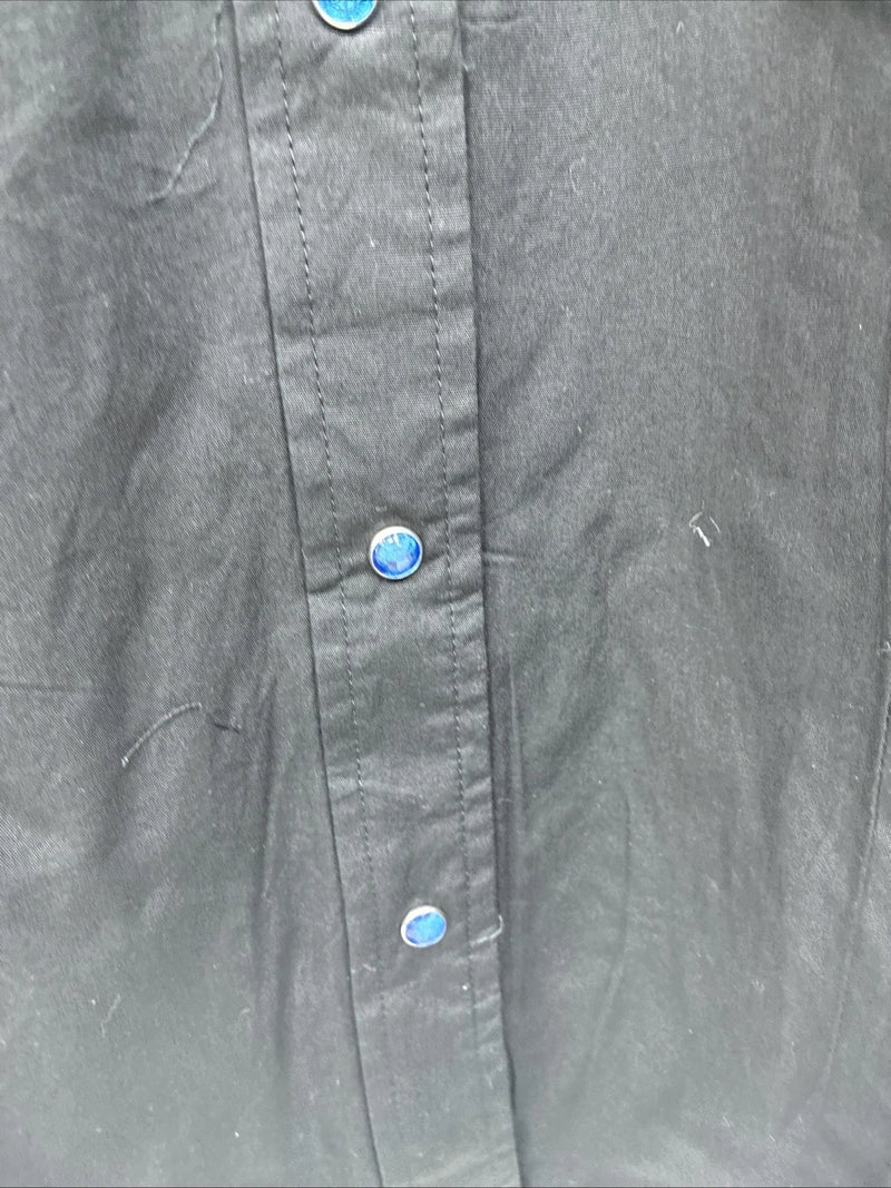 New Women’s Cumberland Black Blue Design Long Sleeve Pearl Snap 1XL LL-107