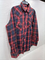 New Men’s ELY Plains Red Plaid Long Sleeve Pearl Snap 16.5 X 35 Large K-78