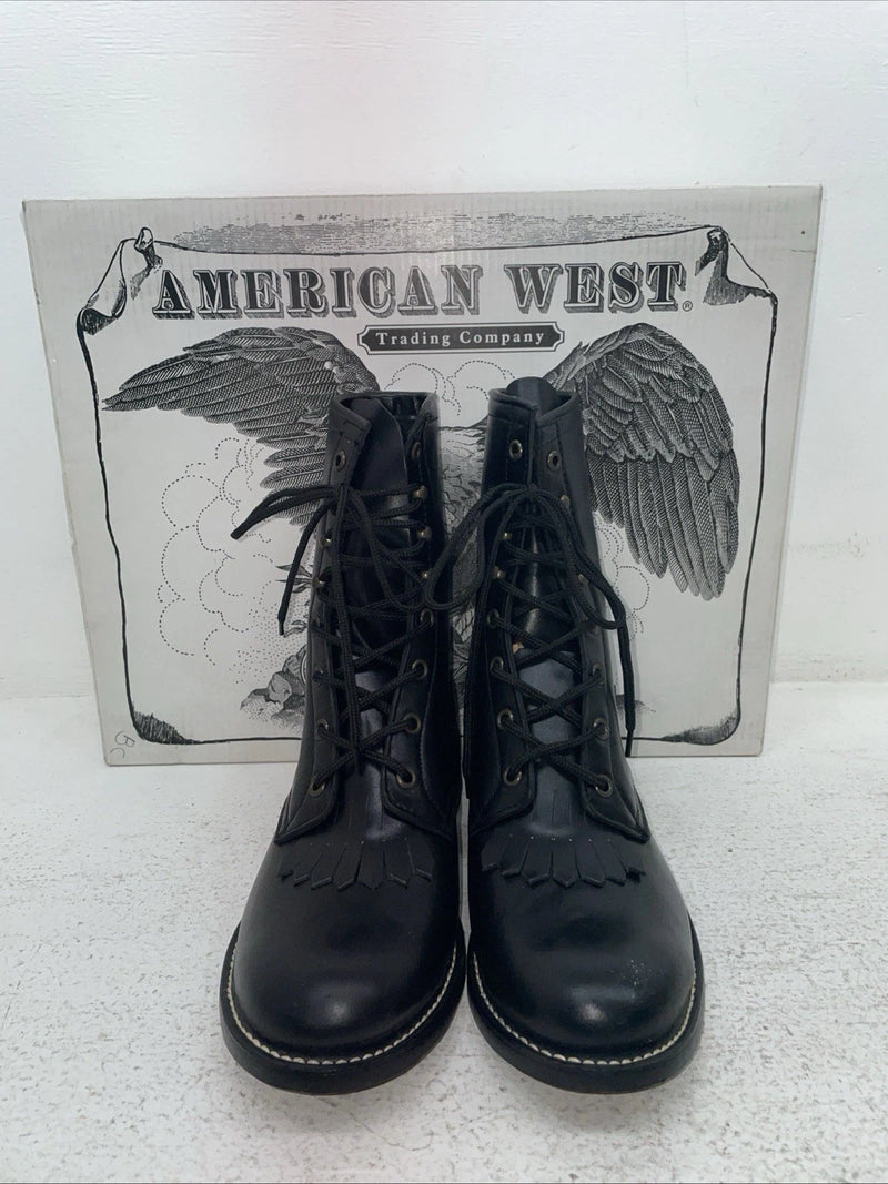 New Men’s Black Lace Up American West Cowboy Boots. 5991 8 D. 2-27