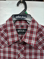 New Men’s White Horse Red Plaid Long Sleeve Western Pearl Snap XL J-39