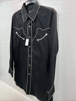 New Men’s White Horse Black Western Long Sleeve Pearl Snap Medium V-5