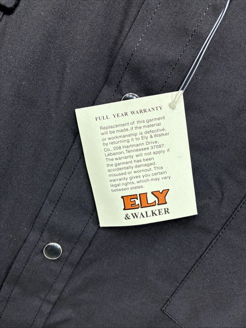 New Men’s ELY Cattleman Simple Black Short Sleeve Pearl Snap 18 2XL K-68