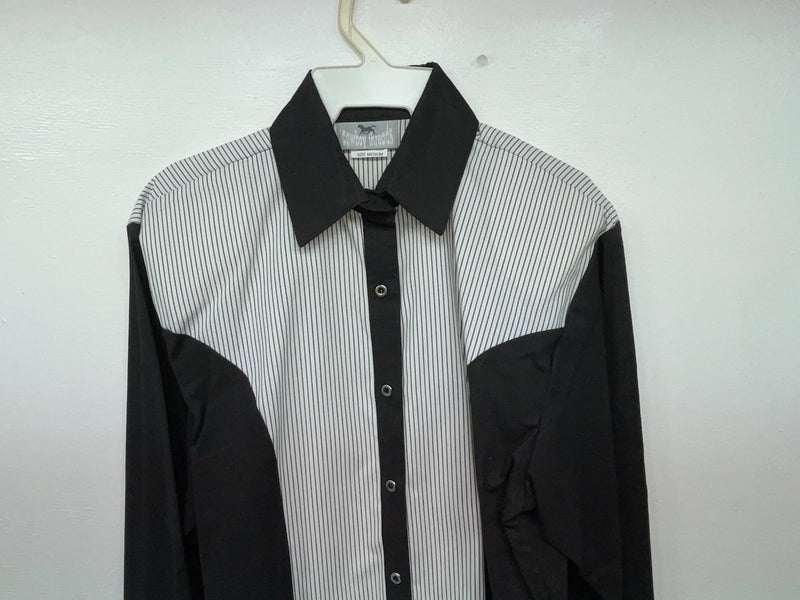New Women’s Black White Cowboy Threads Longsl Sleeve Button Up Shirt M 3B-50