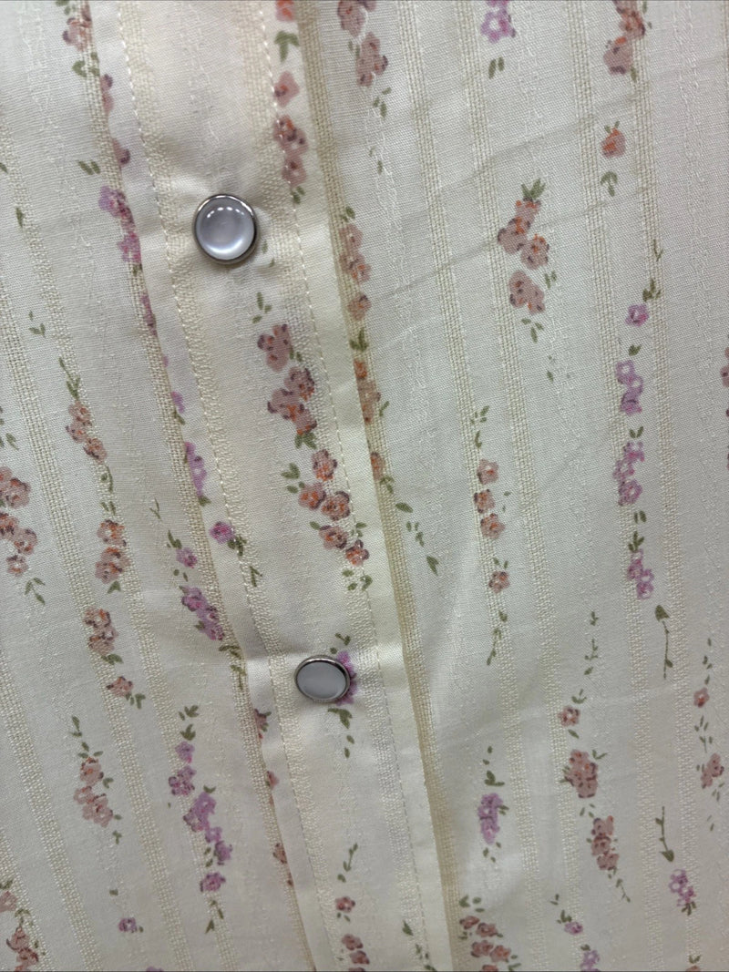 New Women’s White Horse Yellow Floral Long Sleeve Pearl Snap Size XL YY-46 