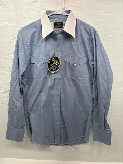 New Men’s Circle S Blue White Long Sleeve Button Up 15 X 34 Medium T-41