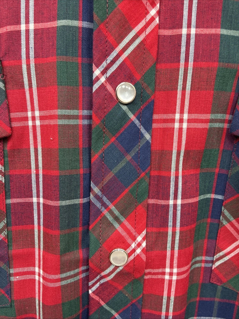 New Men’s ELY Plains Red Plaid Long Sleeve Pearl Snap 16.5 X 35 Large K-78