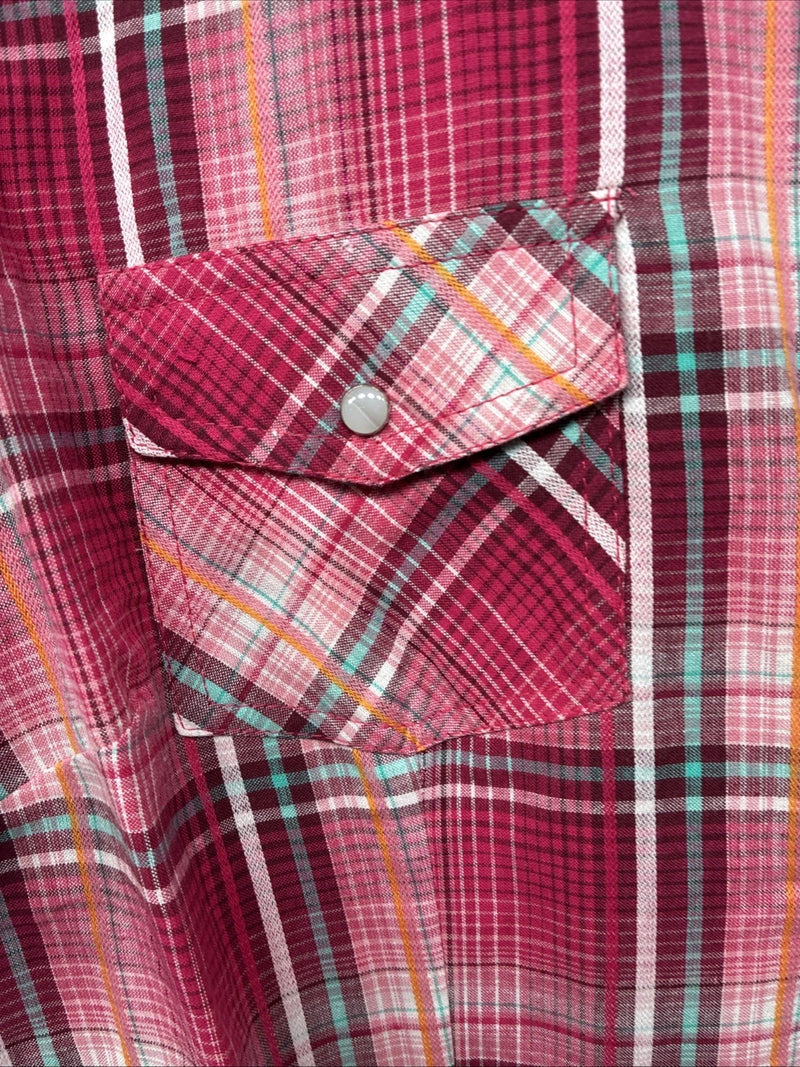 New Women’s Cumberland Pink Plaid Long Sleeve Pearl Snap Medium LL-1