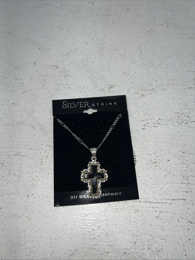 New Women’s Silver Strike Black 3D Cross Necklace N140 A-69