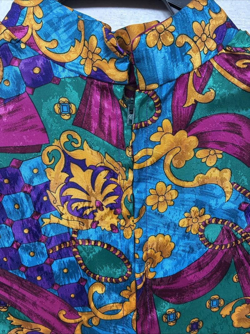 New Women’s Multicolor Designed Long Sleeve Zip Up Shirt Medium TT-62