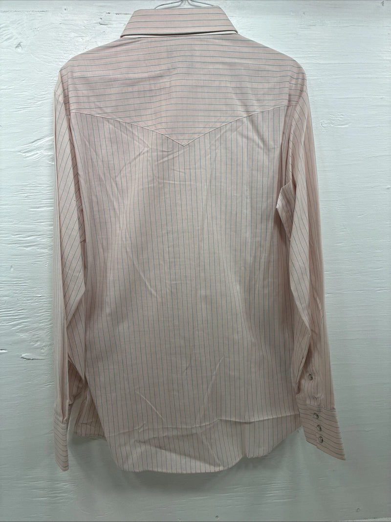 New Men’s ELY Cattleman Pink Stripe Long Sleeve Pearl Snap 16 Large V-111