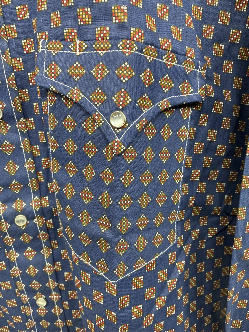 New Men’s Stockman Navy Blue Designed Long Sleeve Pearl Snap 15 Medium H-71
