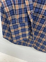 New Kids Panhandle Slim Blue Gold Plaid Long Sleeve Pearl Snap Size 10 CC-81