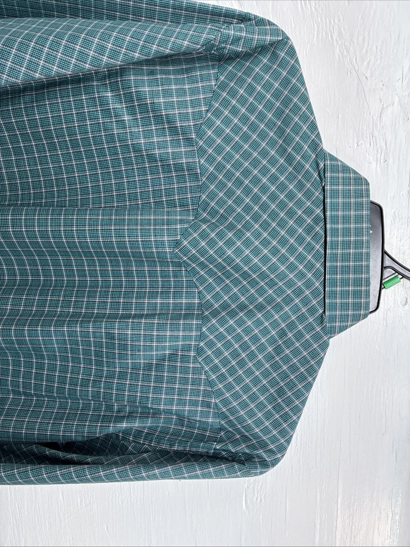 New Men’s White Horse Green Plaid Long Sleeve Pearl Snap Medium K-43