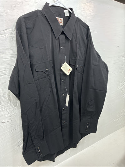 New Men’s ELY Cattleman Black Simple Long Sleeve Pearl Snap XL J-86