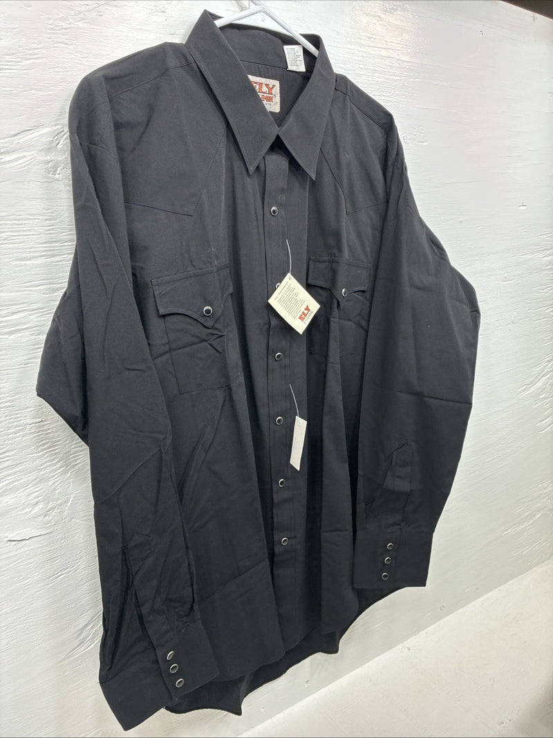 New Men’s ELY Cattleman Black Simple Long Sleeve Pearl Snap XL J-86