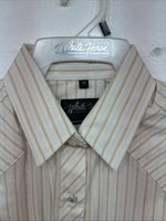 New Women’s White Horse Tan Stripe Long Sleeve Pearl Snap Medium YY-121
