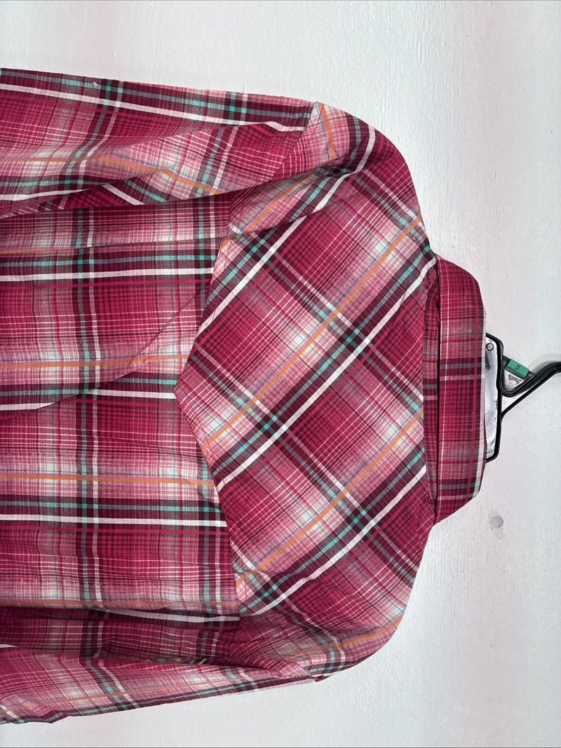 New Women’s Cumberland Pink Plaid Long Sleeve Pearl Snap XL GG-73