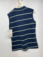 New Women’s Court Blue Stripe Short Sleeve Polo Shirt Medium KK-65