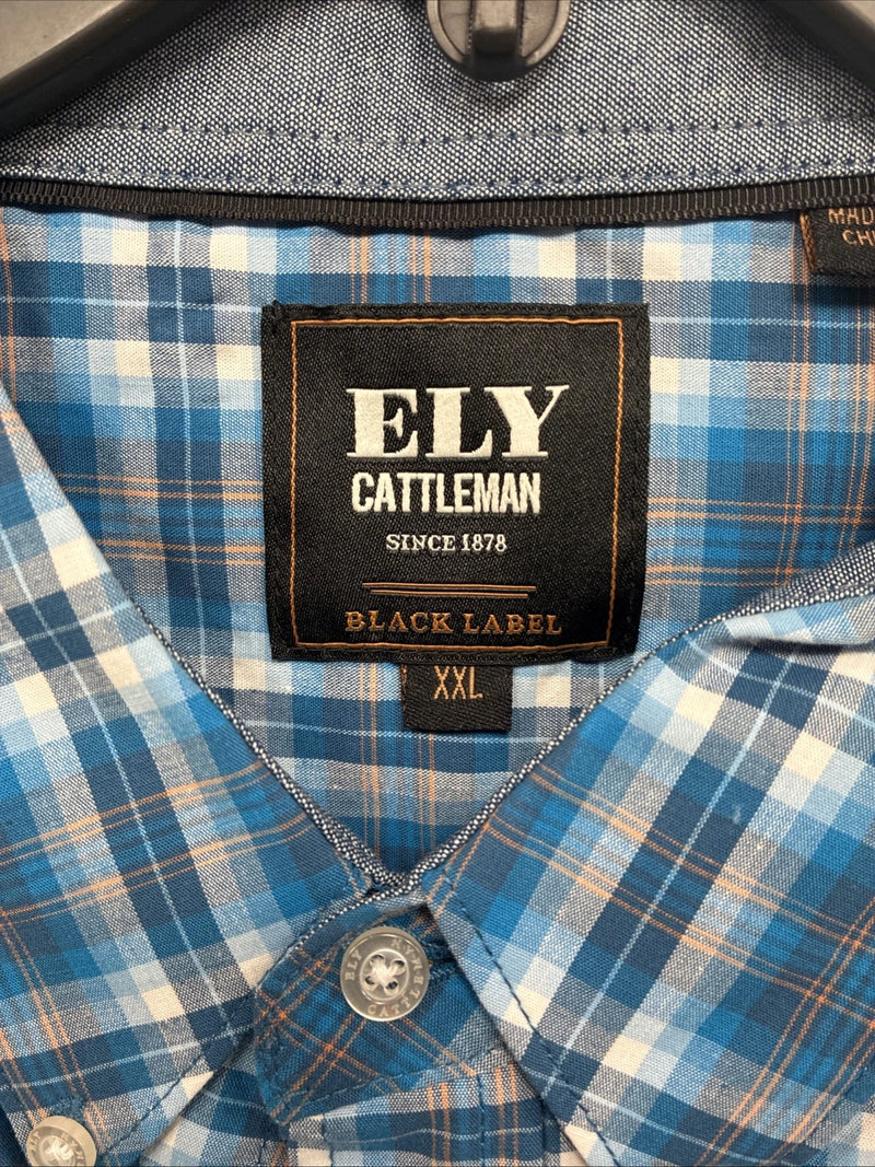 New Men’s ELY Cattleman Blue Plaid Long sleeve Button Up 2XL M-49 