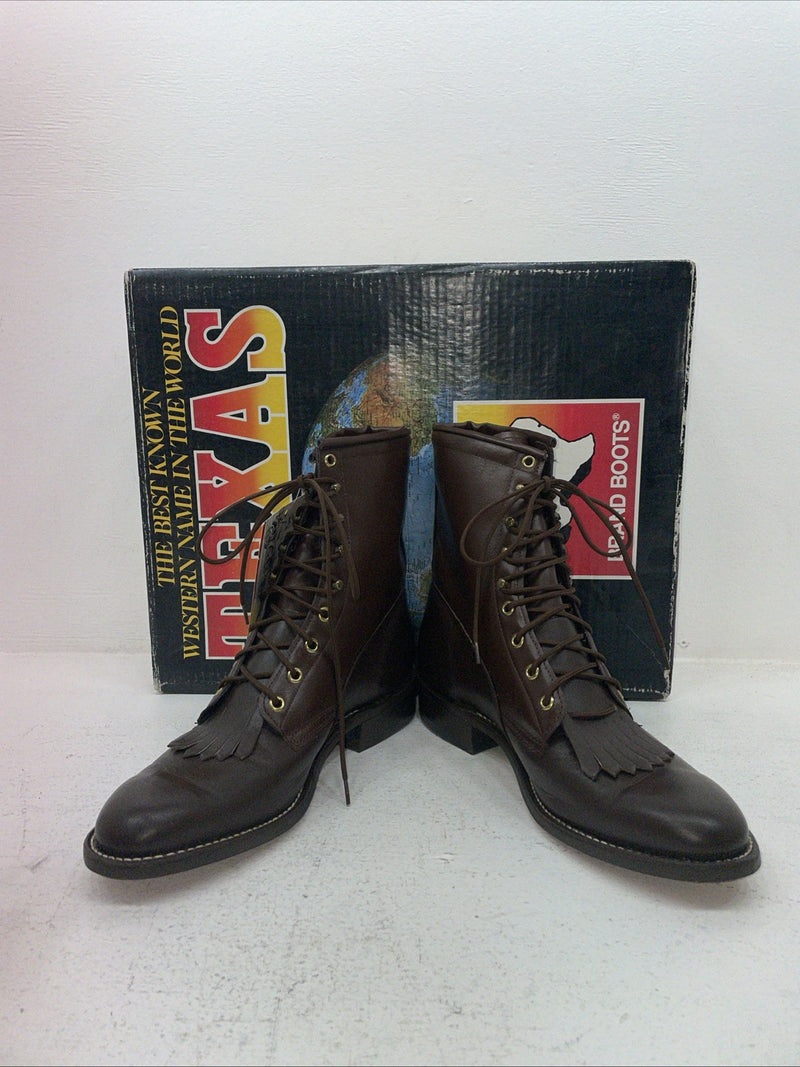 New Men’s Brown Lace Up Texas Brand Cowboy Boots. 8721 10 E E. 6-89