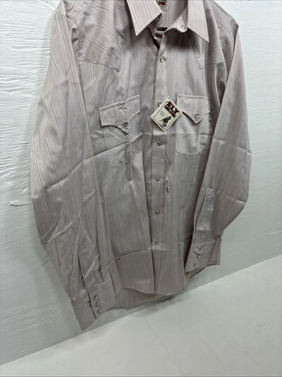 New Men’s ELY Cattleman Off White Long Sleeve Pearl Snap 15 X 34 Medium E-46