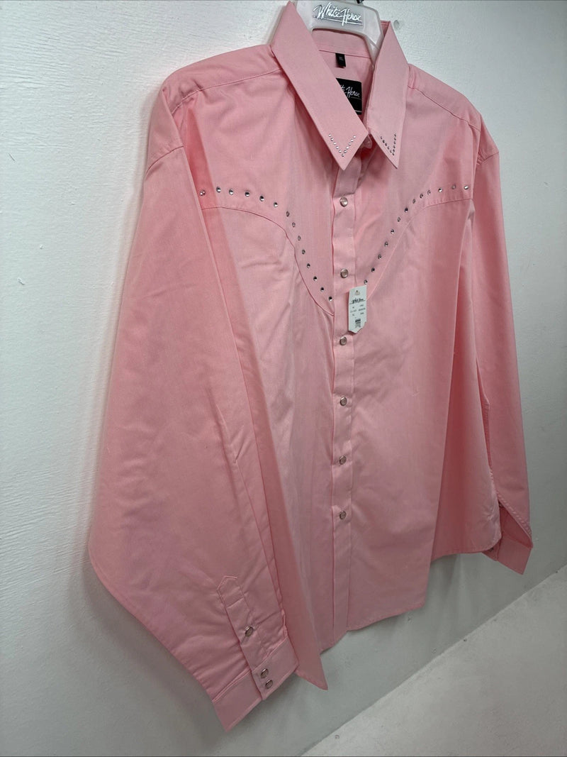 New Women’s White Horse Pink Gem Long Sleeve Pearl Snap XL GG-70