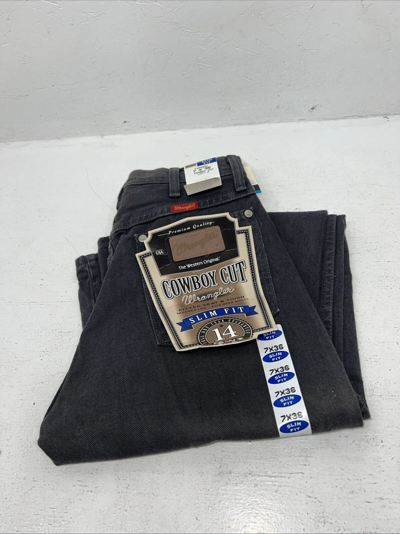 New Men’s Grey Cowboy Cut Wrangler Slim Fit Denim Jeans. 7x36 F-36