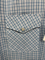 New Men’s White Horse Blue White Plaid Long Sleeve Pearl Snap XL R-71