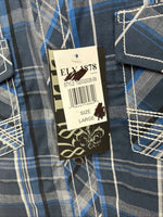 New Men’s ELY 1878 Plus Gray Plaid Short Sleeve Pearl Snap Large X-59