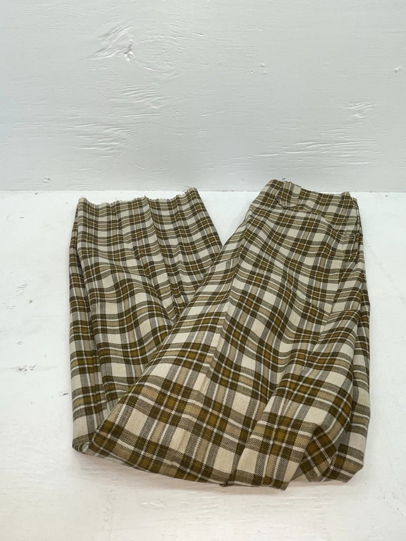 New Vintage Brown Plaid Ranch Polyester Pants SS-92