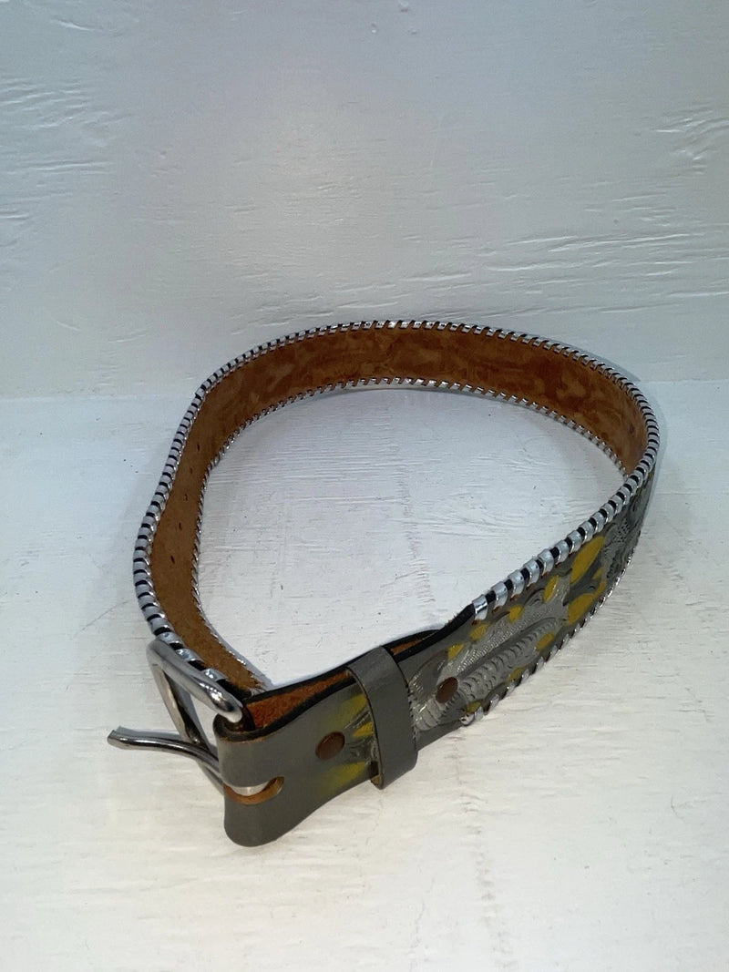 New Gray Genuine Leather Kentucky Weaved And Tooled 30” Belt #82004 JJ-127